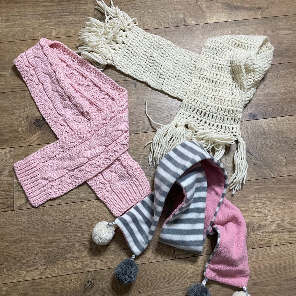 Cozy Kids Scarf Set - Pink, Cream, Gray